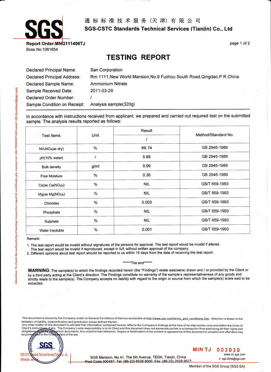 Chemical Pure Ammonium Nitrate (CPAN)